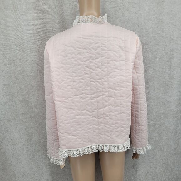 Barbizon Vintage Satin Serene Nylon Pink Quilted Jacket with Cream Lace Trim - Picture 6 of 12